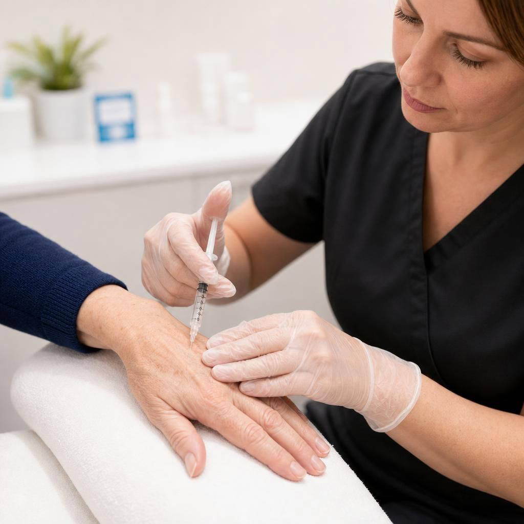 Image of Radiesse product being applied to hands highlighting smoothness and rejuvenation.